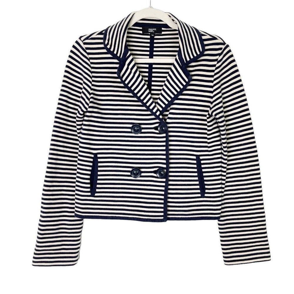 Philippe Adec Blazer Jacket Women’s Size Medium Navy Stripe Knit